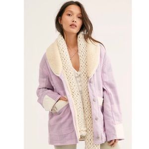 NWOT Free People Woodland Lilac Plaid Sherpa Jacket